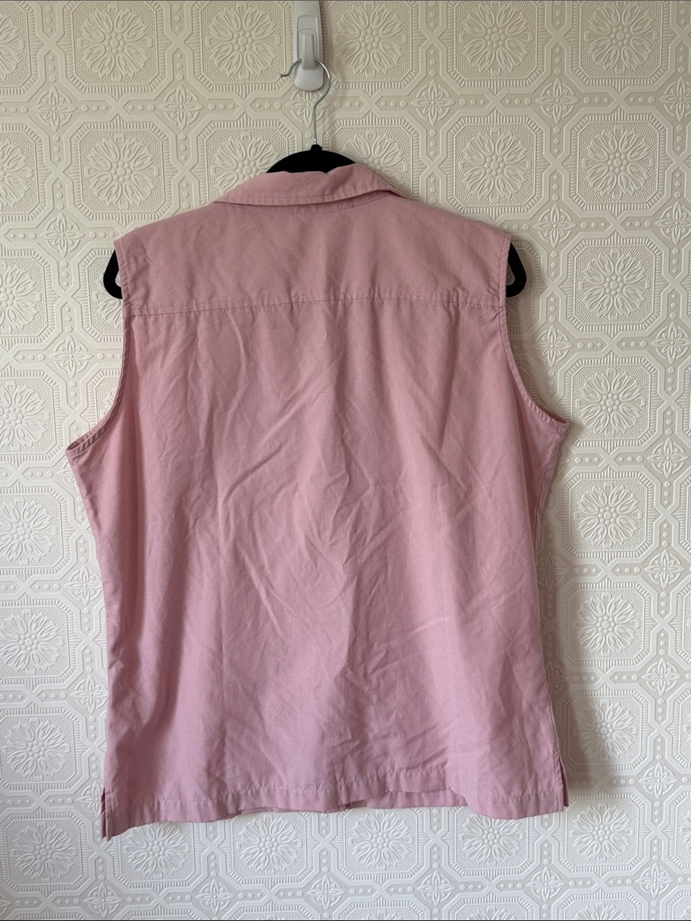OP Sport Sleeveless Button-Down Top Embroidered Hibiscus Flowers Pink Sz XL - Picture 6 of 6